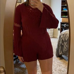 Maroon Romper with lace detail